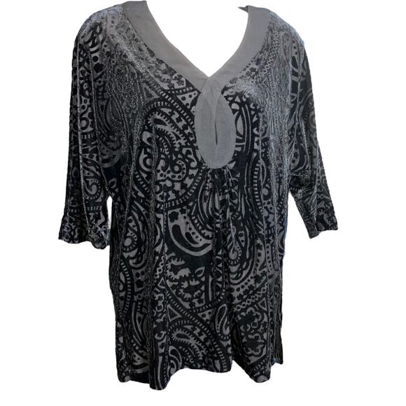 NWT Nic+Zoe Brocade Velvet Black Splitneck Tunic with Tank-size Small - Picture 2 of 14